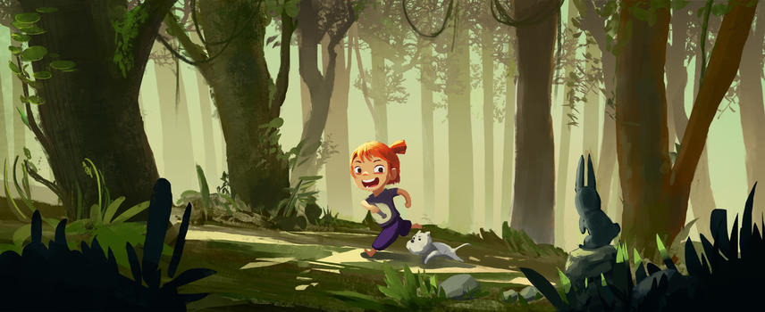 森林中玩耍的女孩图片素材免费下载