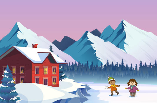 冬季城市风景孩子在雪地玩耍图片素材免费下载