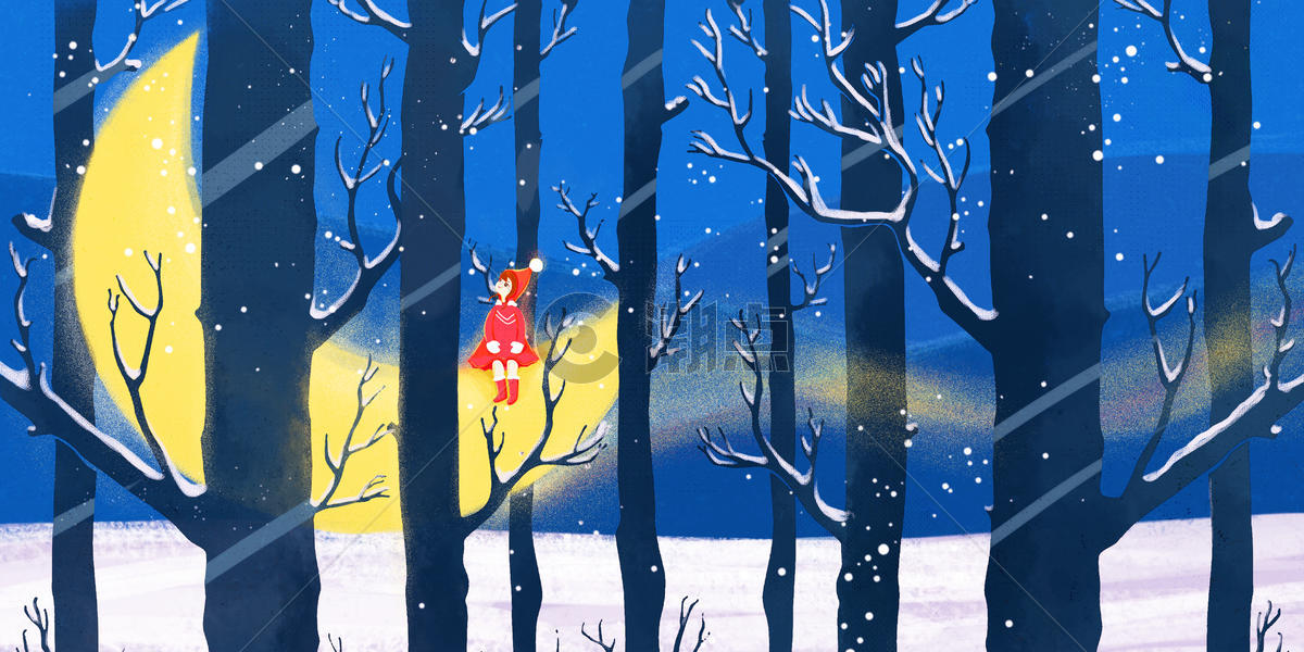 冬日雪景意境插画图片素材免费下载