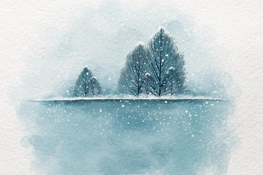 仿水彩雪景插画图片素材免费下载