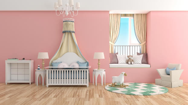 简约粉色儿童房室内家居背景图片素材免费下载