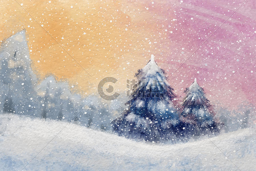 小清新雪景插画图片素材免费下载