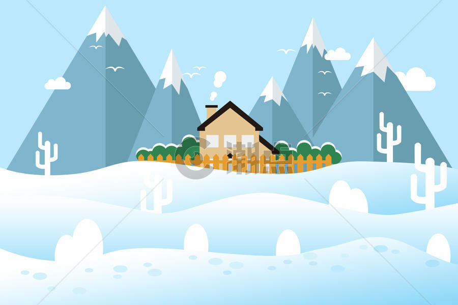 冬日山中房屋图片素材免费下载