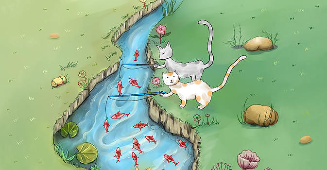 小猫钓鱼图片素材免费下载