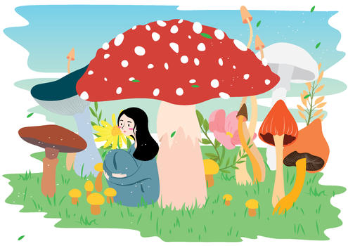 蘑菇下的女孩图片素材免费下载