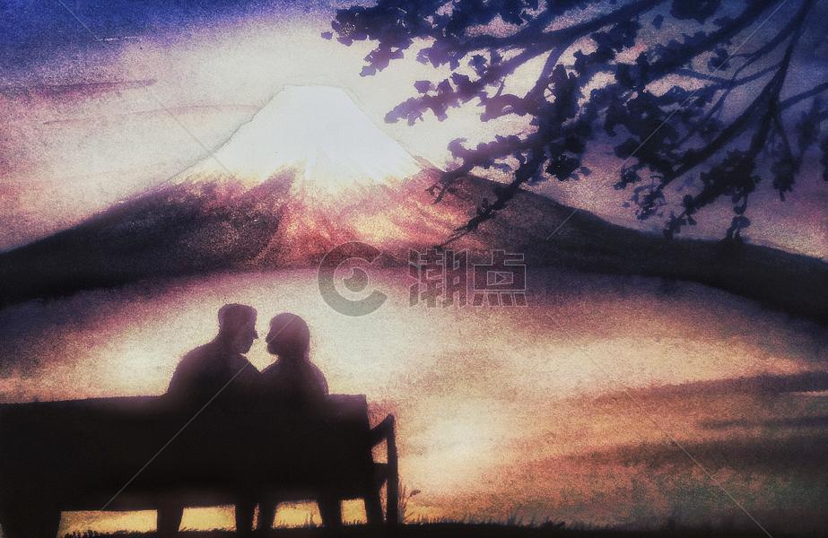 富士山前的情侣图片素材免费下载