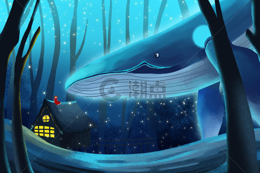 梦幻鲸鱼插画图片素材免费下载