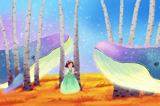童话公主鲸鱼插画图片素材免费下载