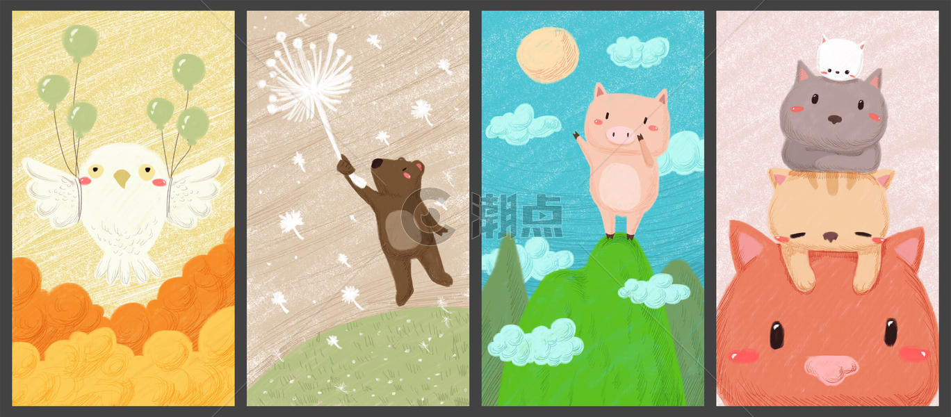 动物插画手机屏保图片素材免费下载