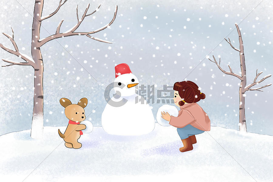 冬季堆雪人图片素材免费下载