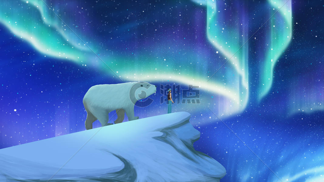 北极熊与极光插画图片素材免费下载
