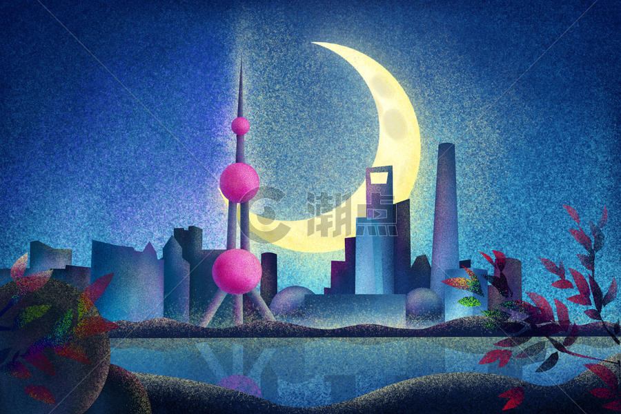 上海夜景插画图片素材免费下载