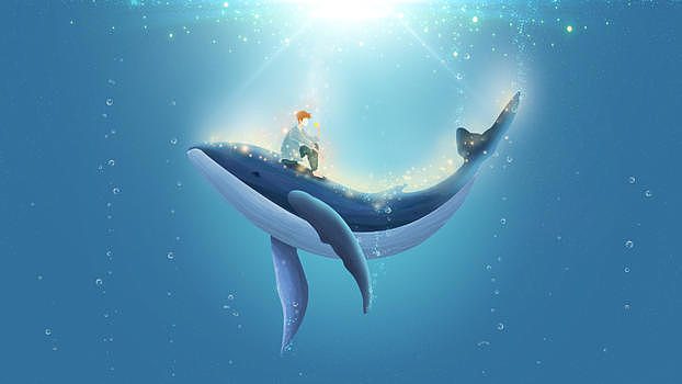 鲸鱼与少年插画图片素材免费下载