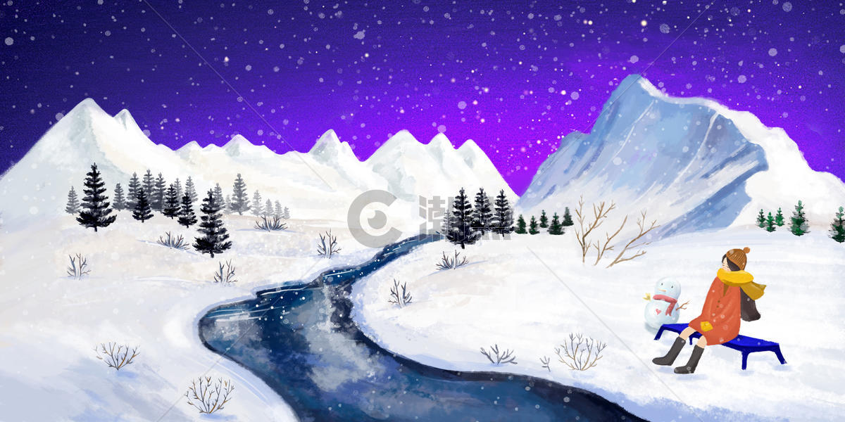 冬夜雪景图片素材免费下载