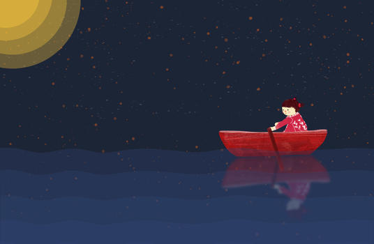 月光下划船的女孩图片素材免费下载