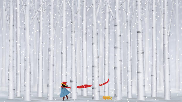 白桦林中的小女孩与猫插画图片素材免费下载