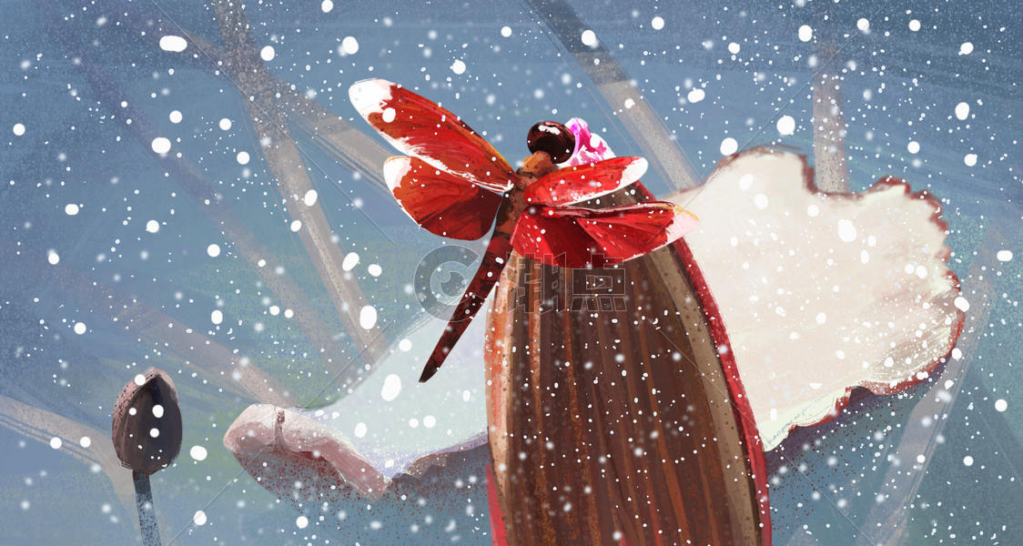 雪里的红蜻蜓图片素材免费下载