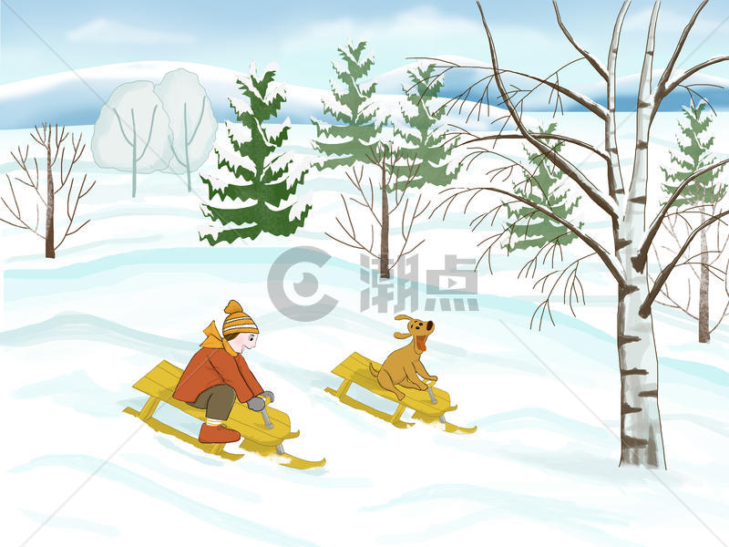寒假玩雪橇图片素材免费下载