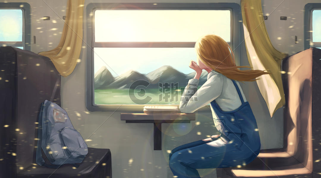 坐火车的女孩图片素材免费下载