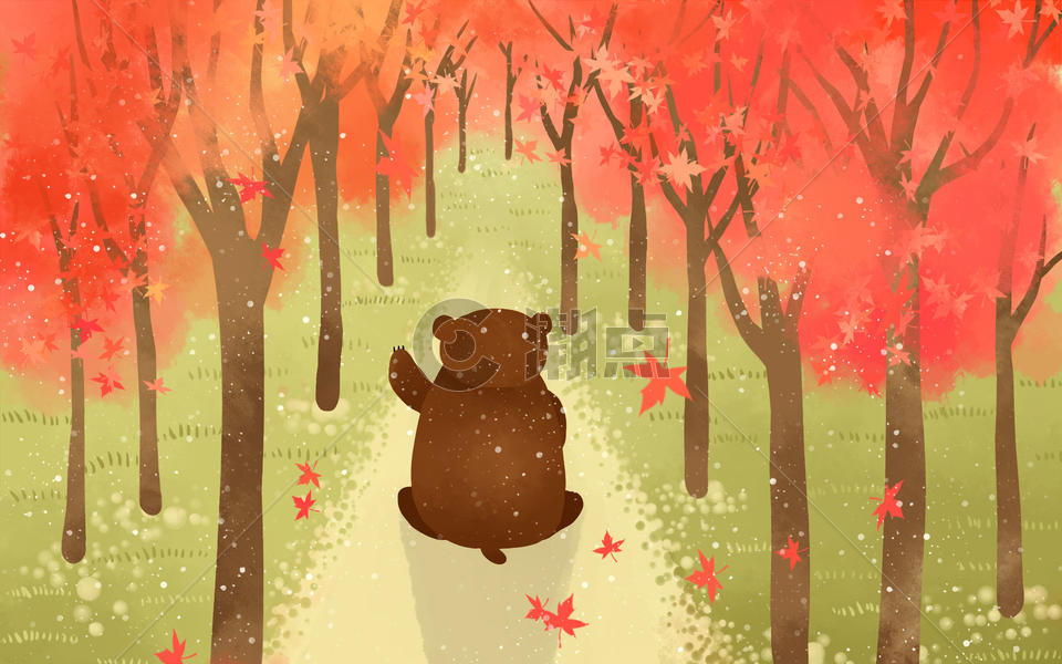 枫树下的棕熊背影图片素材免费下载