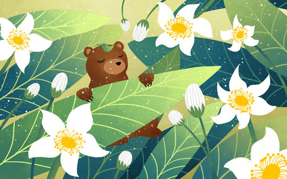 棕熊与树叶图片素材免费下载