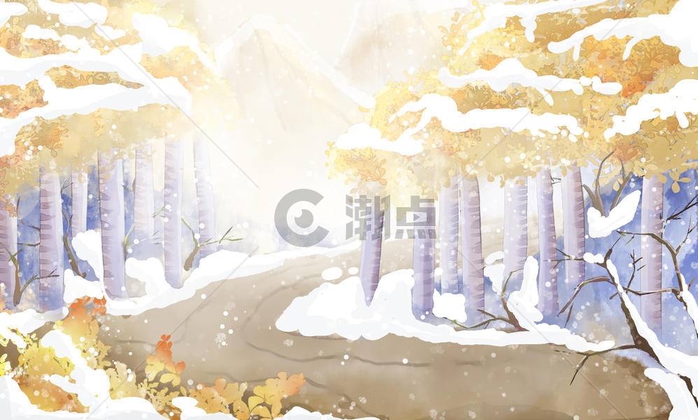 古风树林雪景背景插画图片素材免费下载