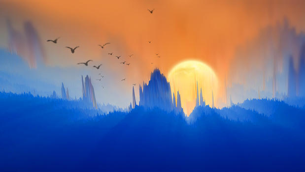 创意山丘夕阳风景图片图片素材免费下载