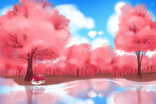 春天红色樱花树林壁纸图片素材免费下载