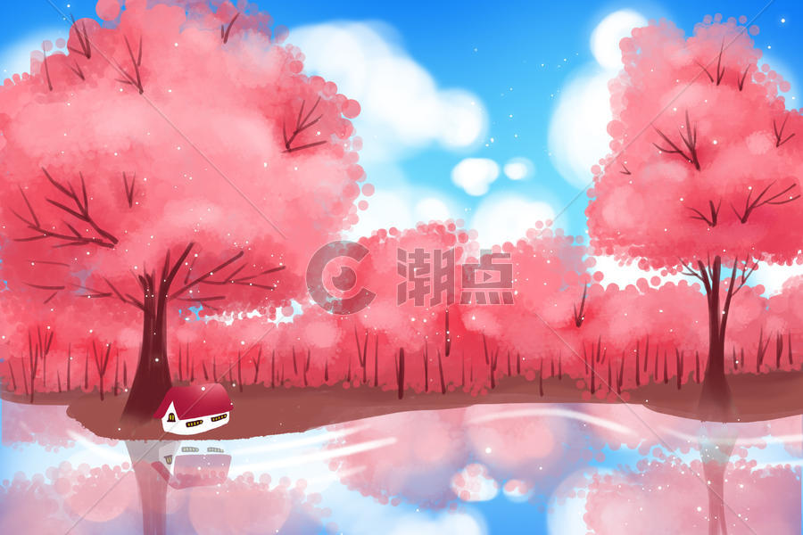 春天红色樱花树林壁纸图片素材免费下载