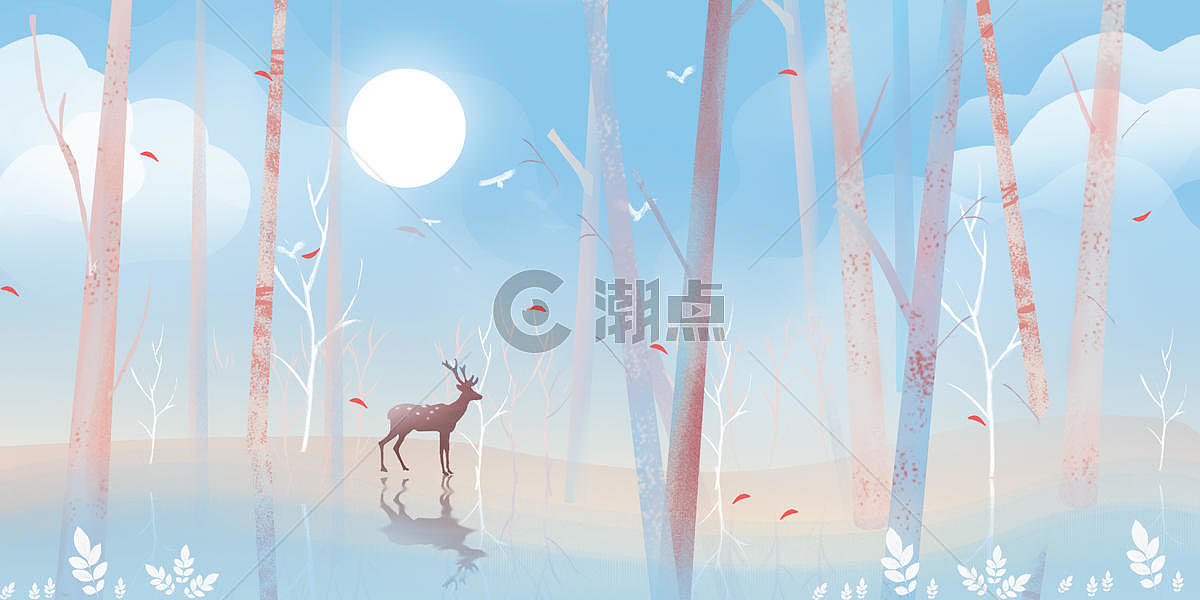 森林月光的鹿图片素材免费下载