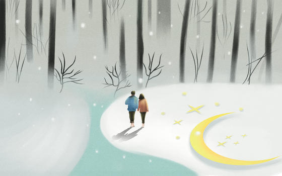 雪景下的情侣图片素材免费下载