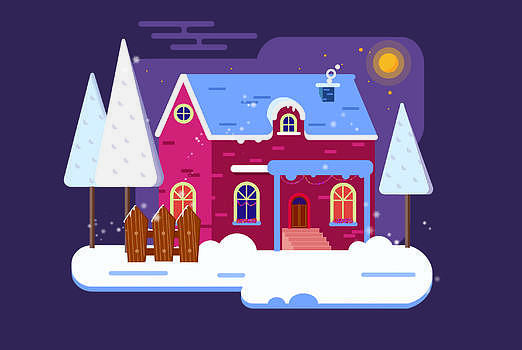 新年冬季雪景建筑图片素材免费下载