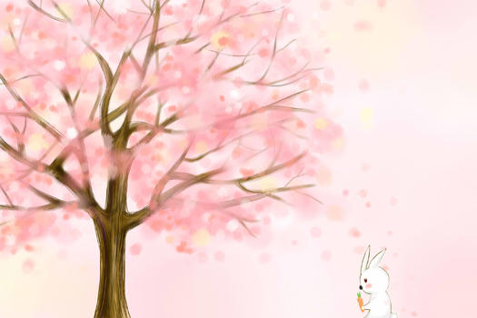 樱花树下的小白兔图片素材免费下载