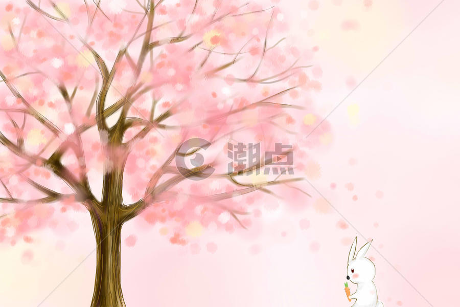 樱花树下的小白兔图片素材免费下载
