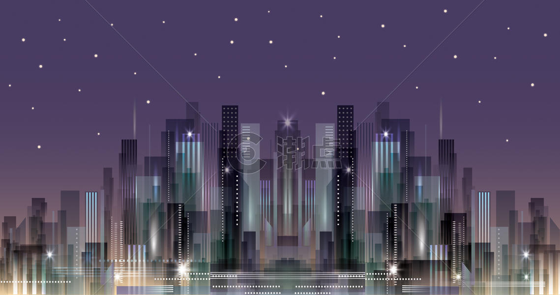 城市夜景剪影插画图片素材免费下载