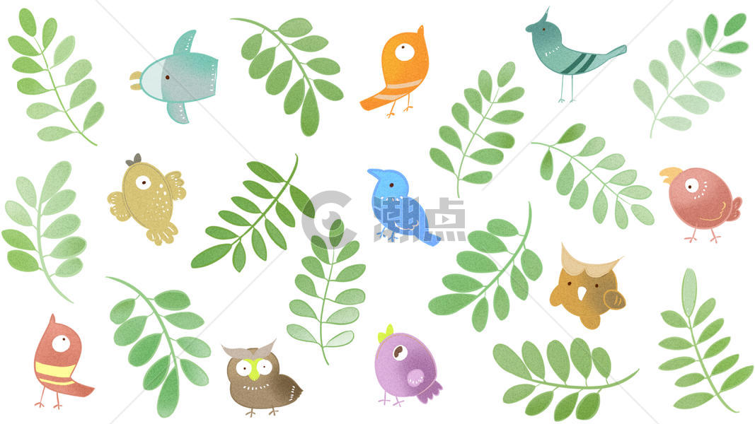 植物鸟类小清新插画图片素材免费下载