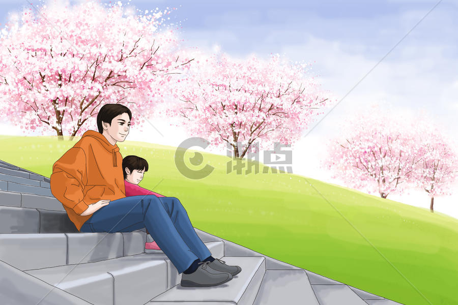 父女公园游玩赏樱花图片素材免费下载