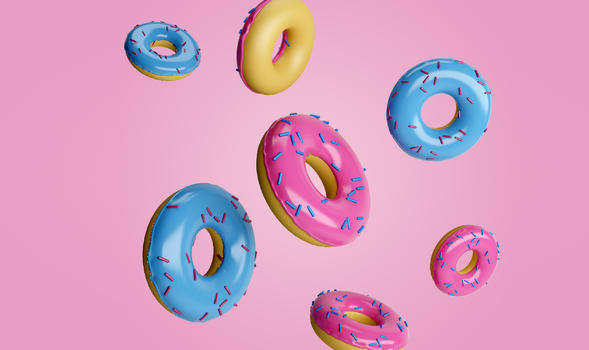 多彩甜甜圈粉色背景图片素材免费下载