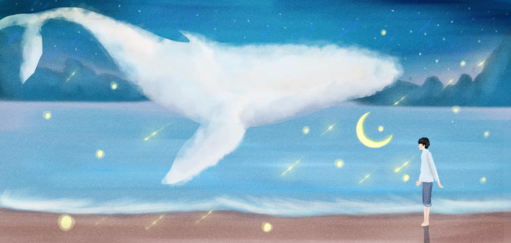 云朵鲸鱼的海面图片素材免费下载