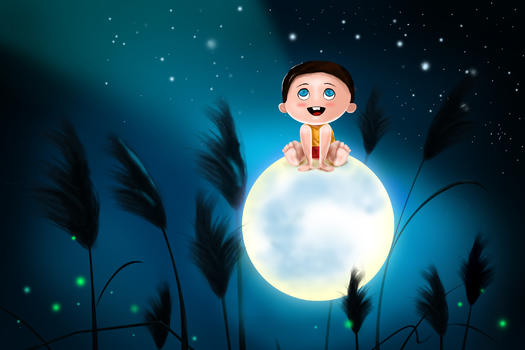 月亮与男孩图片素材免费下载