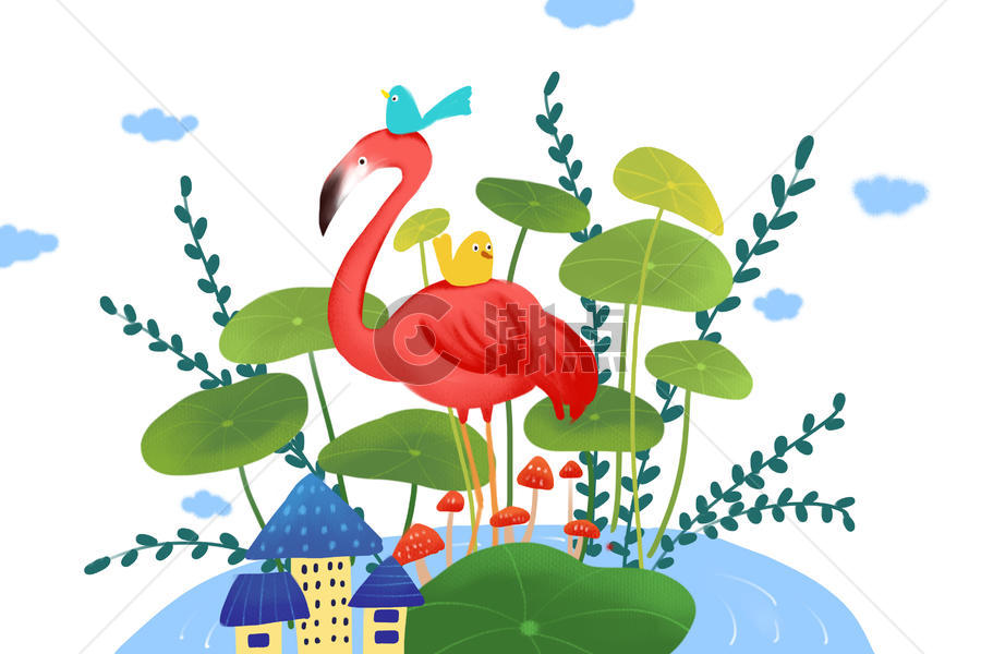 火烈鸟与植物图片素材免费下载
