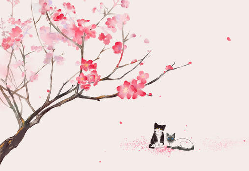 桃花树下的猫咪图片素材免费下载