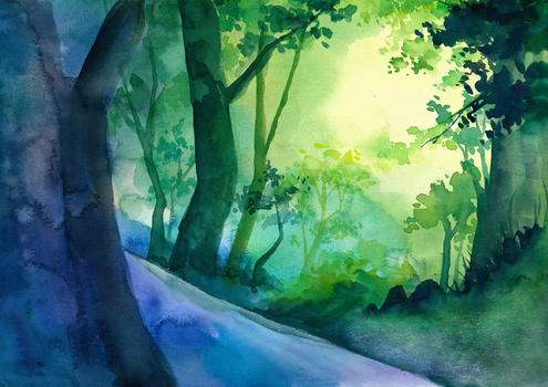 水彩森林背景图片素材免费下载