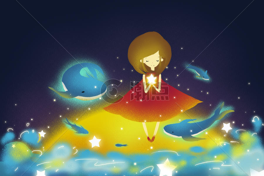 梦幻鲸鱼与女孩图片素材免费下载