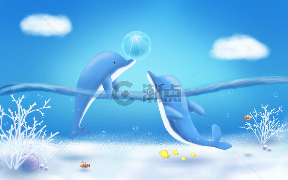 海底的海豚图片素材免费下载