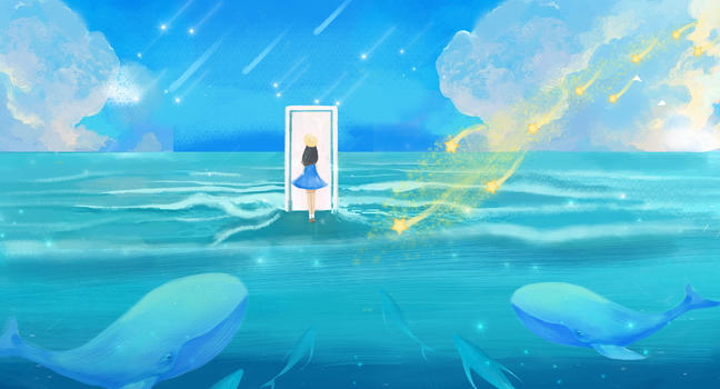 梦幻海边插画图片素材免费下载