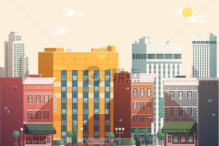 卡通矢量城市建筑图片素材免费下载