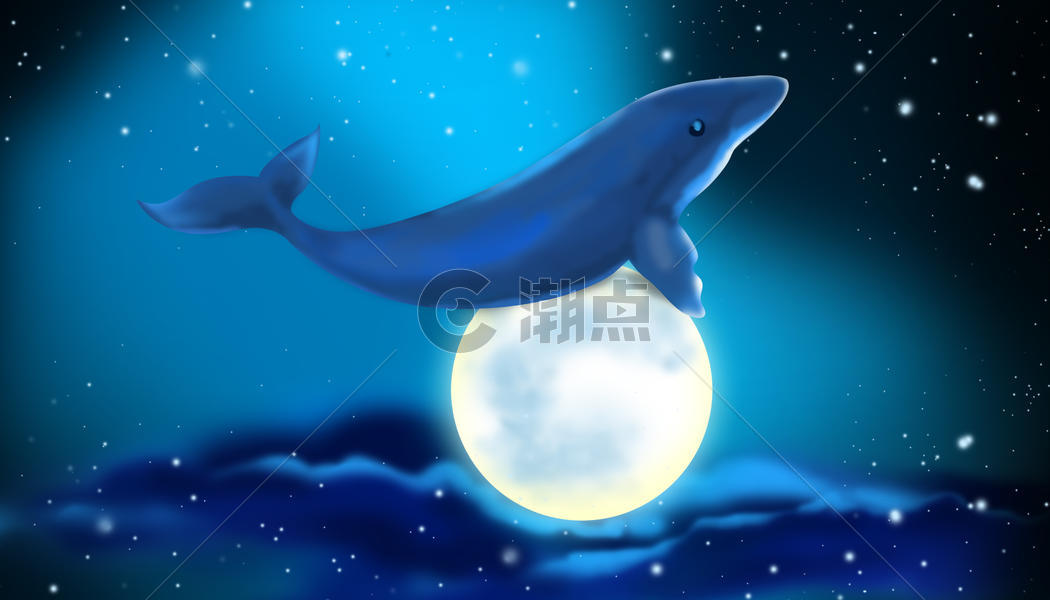 鲸鱼与月亮图片素材免费下载