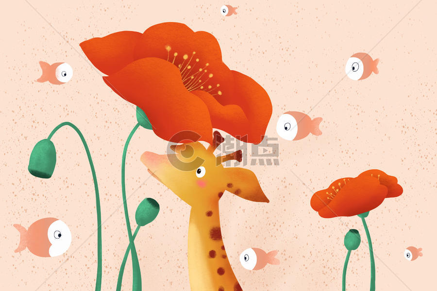 春天的长颈鹿与花朵图片素材免费下载