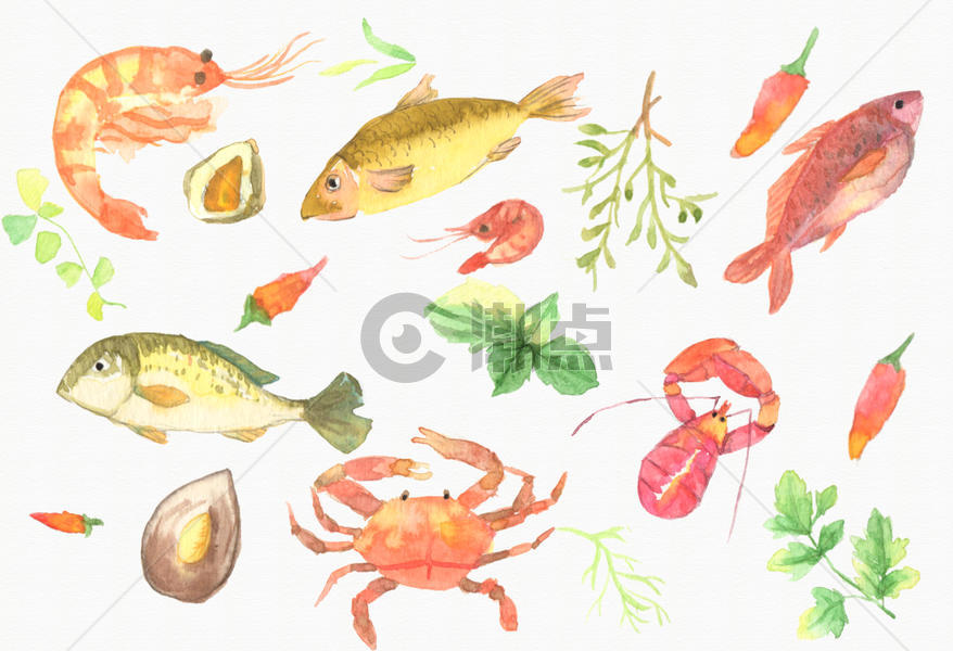手绘水彩鱼类元素背景图片素材免费下载